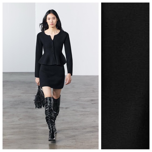 NWT. Zara Black Viscose Blend Peplum Knit Round Cardigan/Jacket. Size L. - Picture 1 of 8